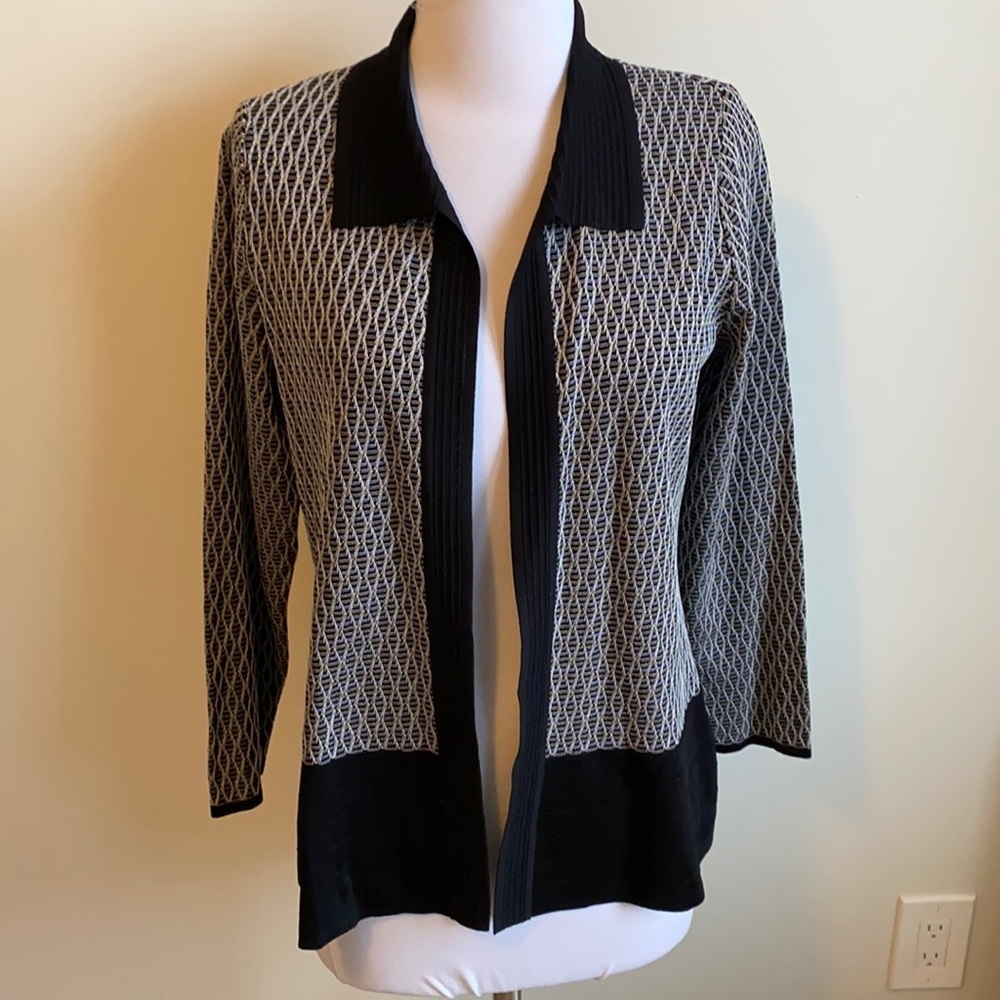 Exclusively Misook Black White Textured Cardigan